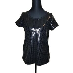 Black Sequin Top Blouse Lilly White Size Small